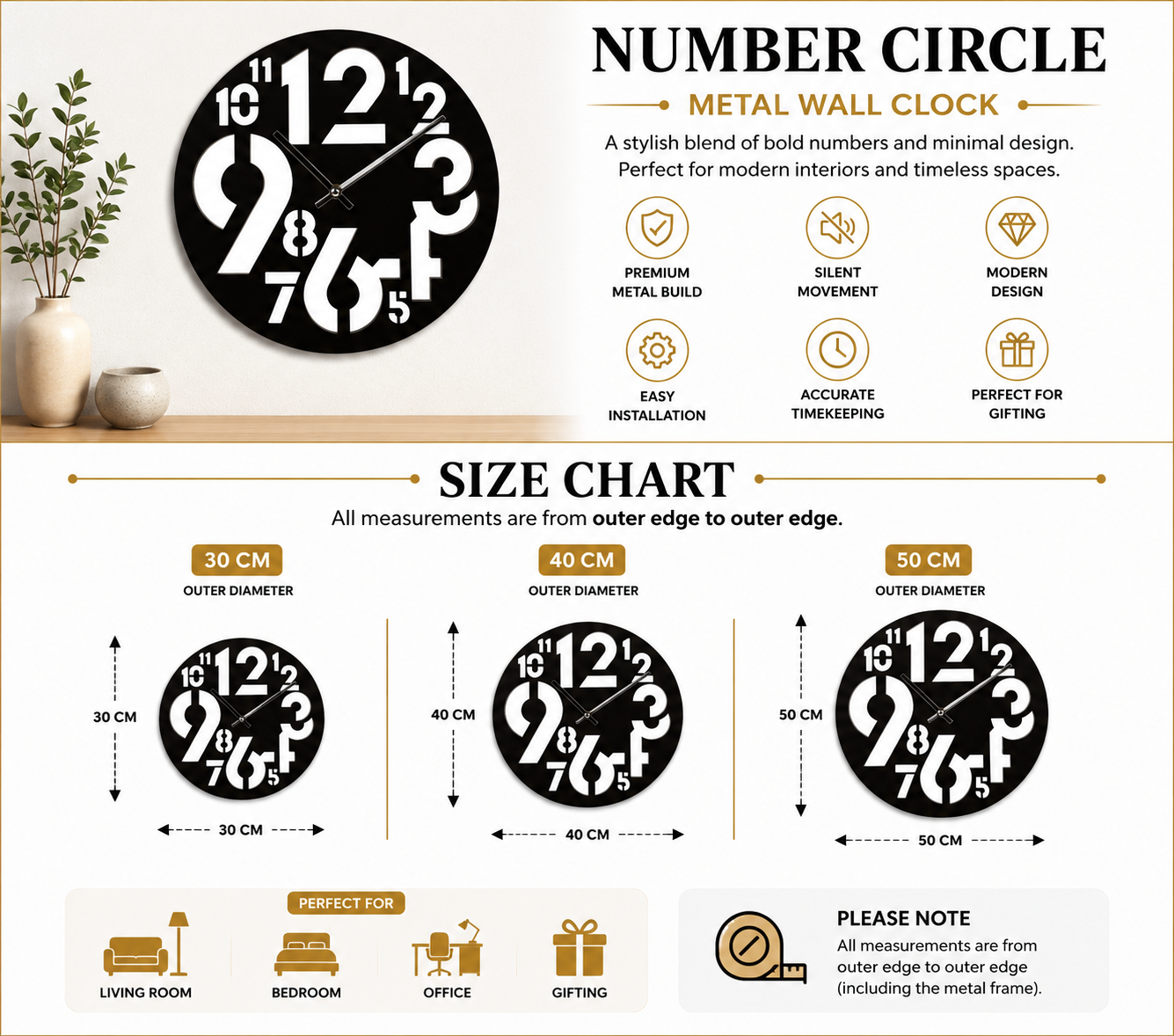 Number Circle Metal Wall Clock