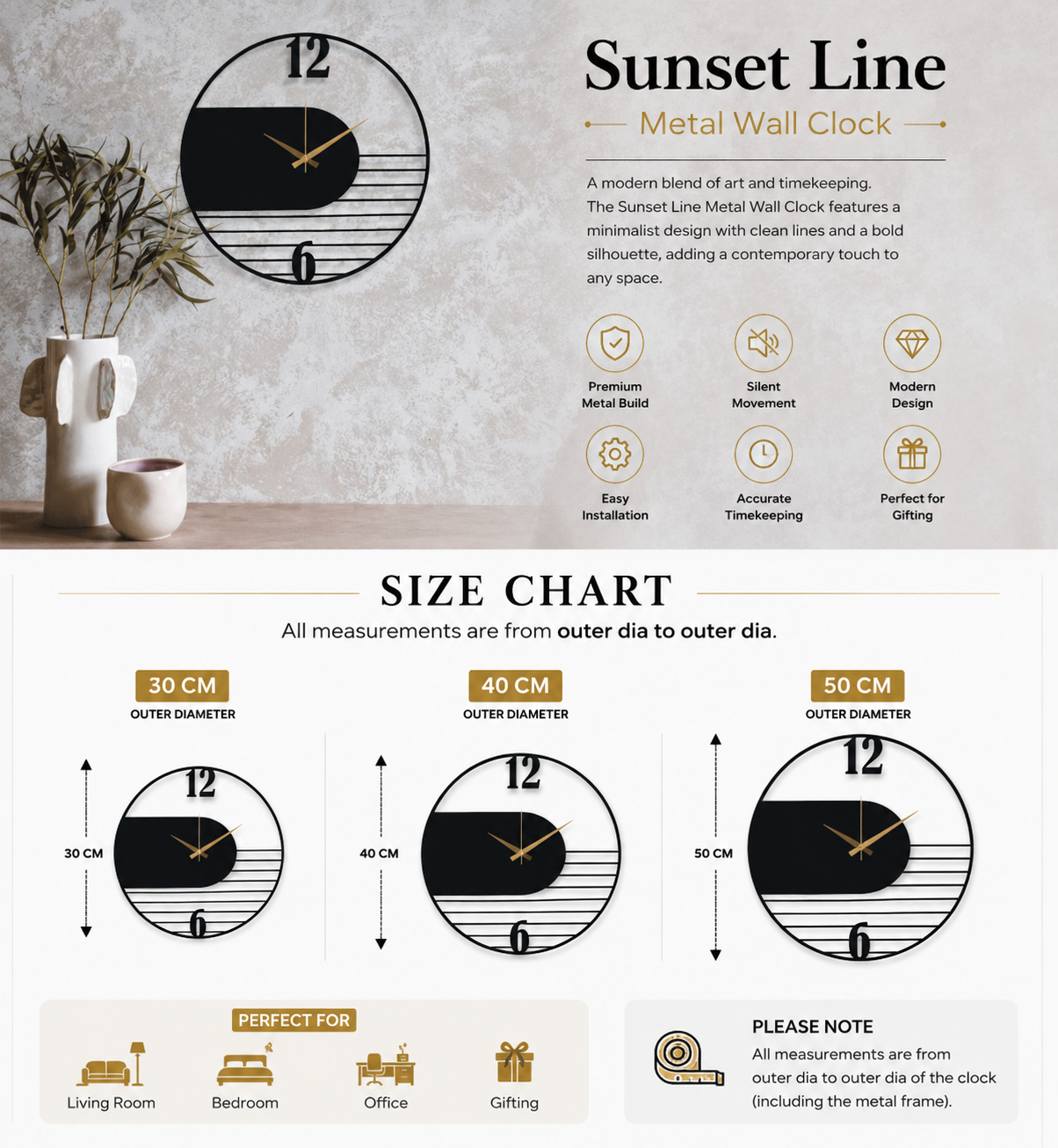 Sunset Line Metal Wall Clock