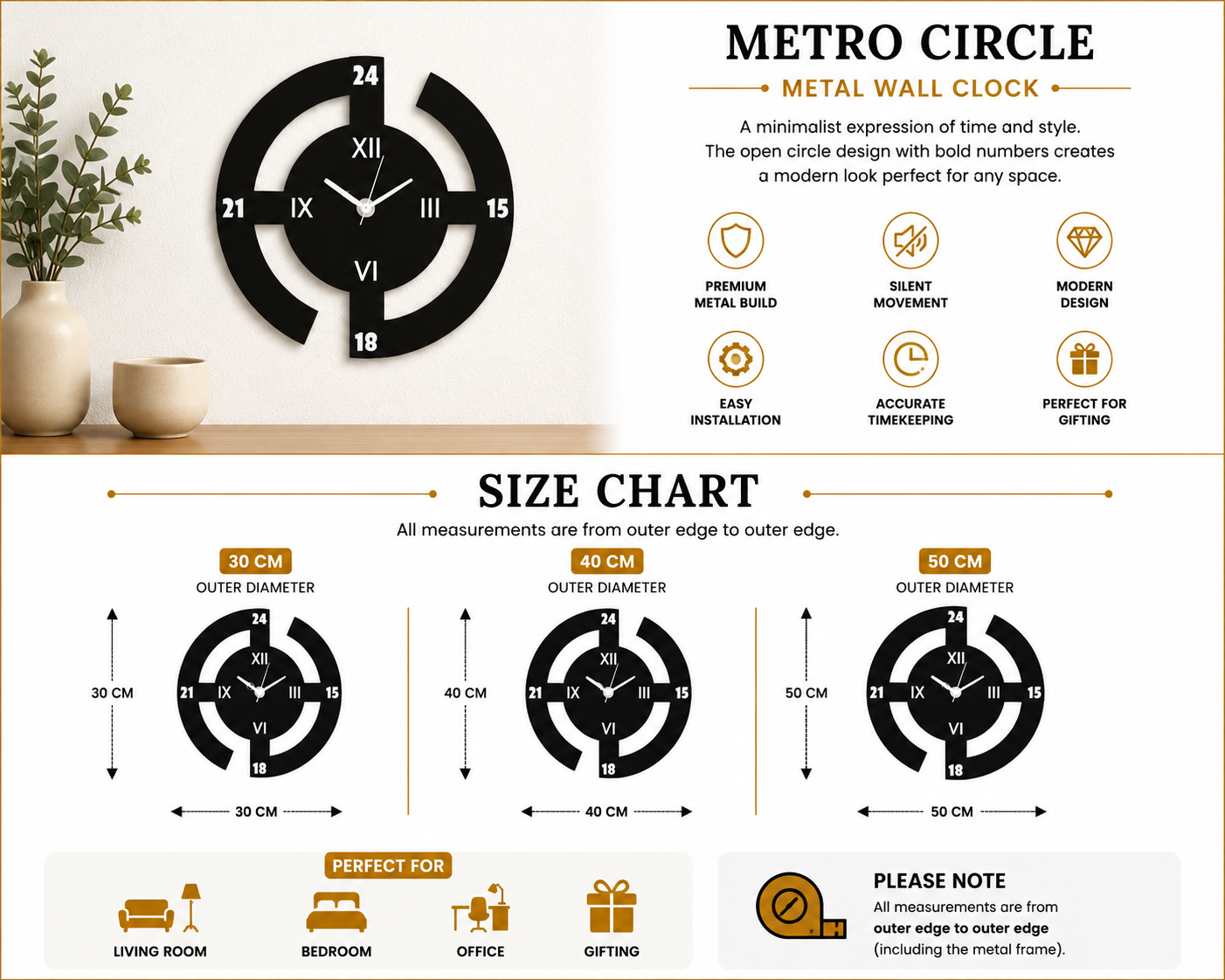 Metro Circle Metal Wall Clock
