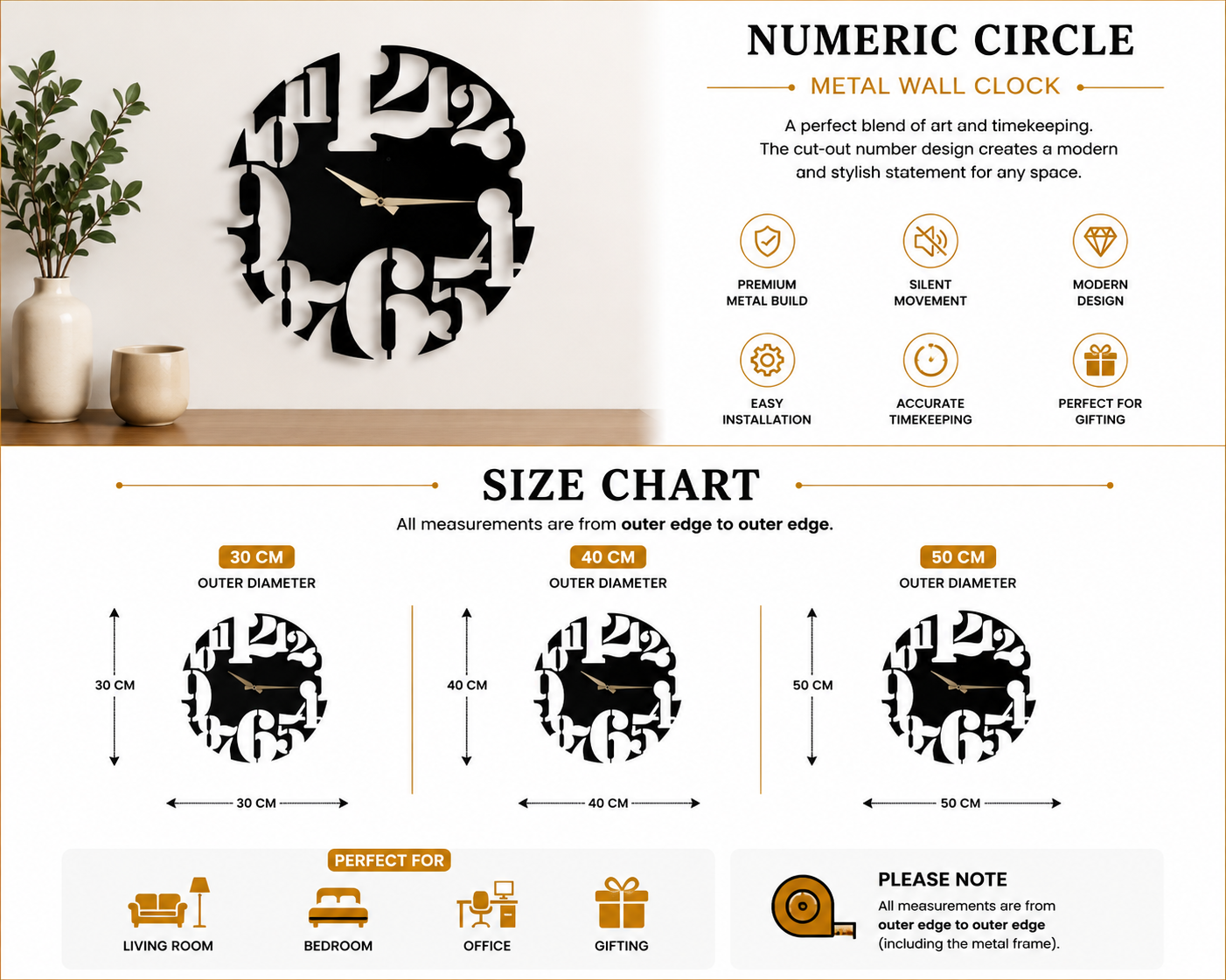 Numeric Circle Metal Wall Clock