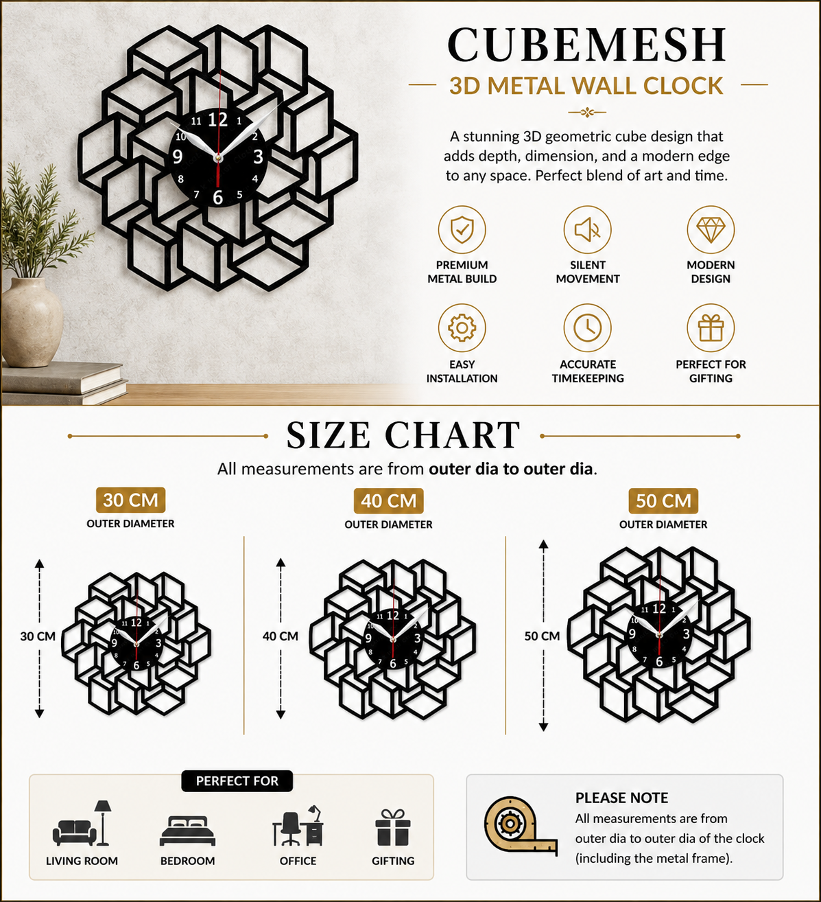 CubeMesh 3D Metal Wall Clock