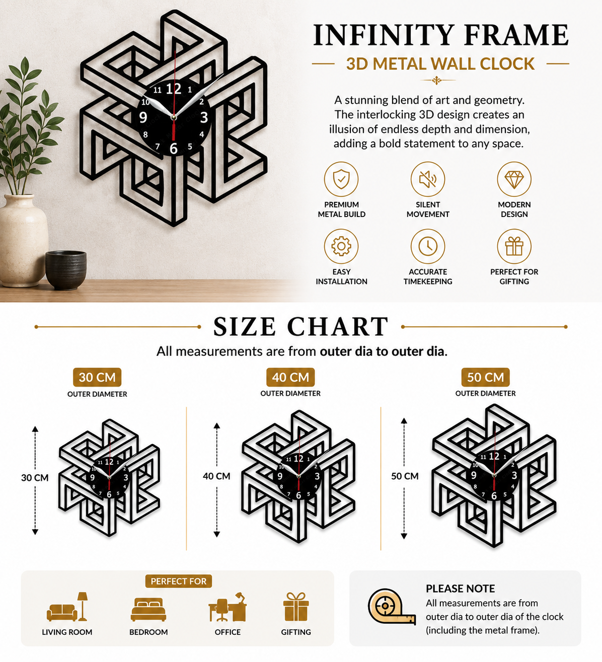 Infinity Frame 3D Metal Wall Clock