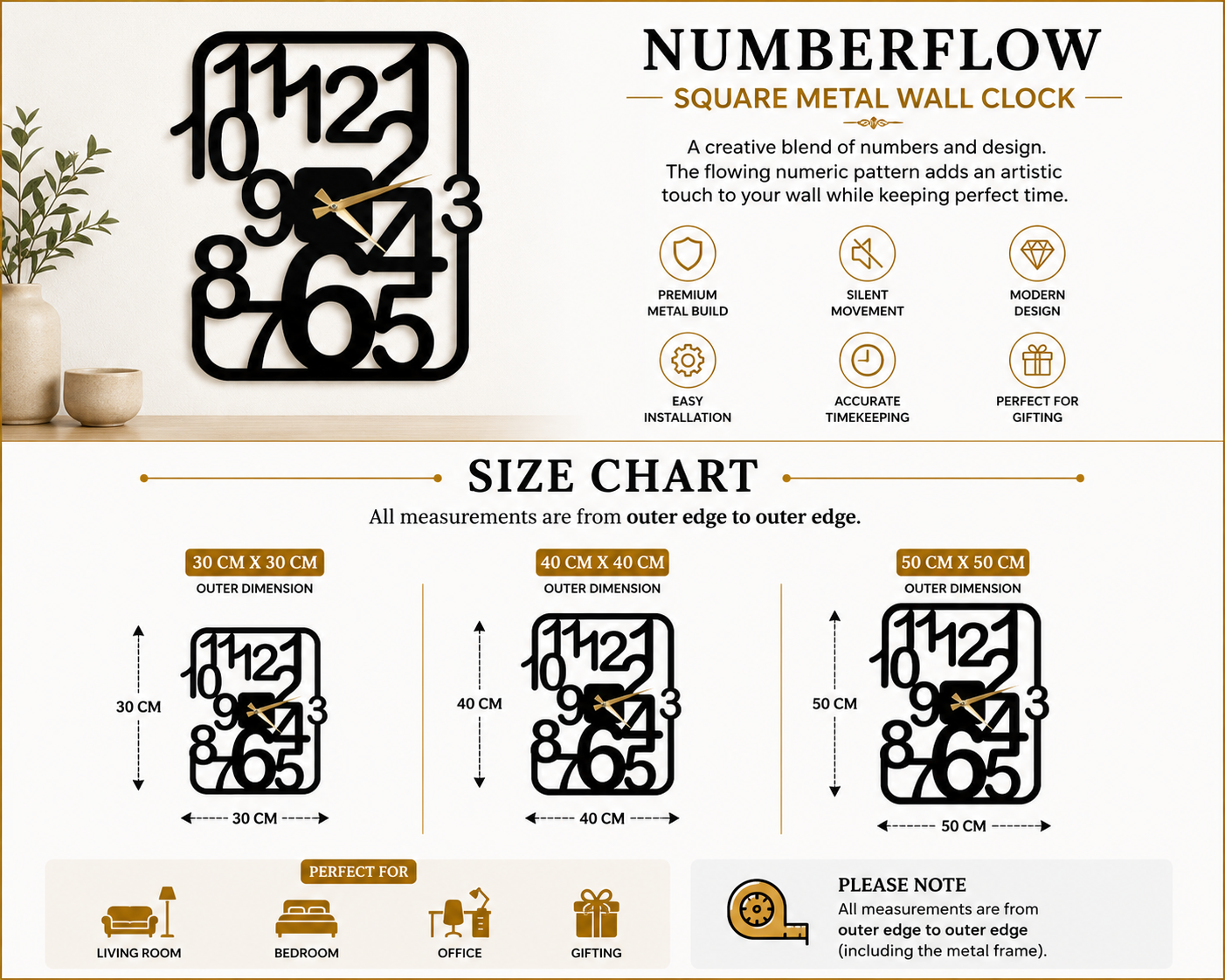 NumberFlow Square Metal Wall Clock