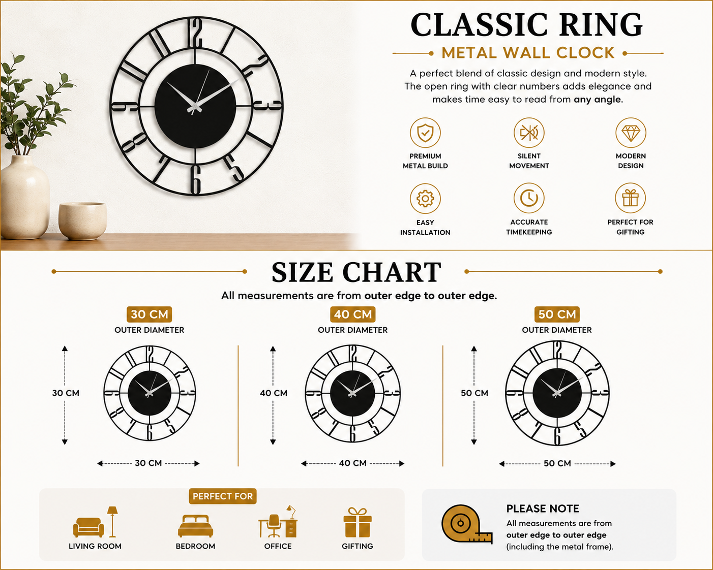 Classic Ring Metal Wall Clock