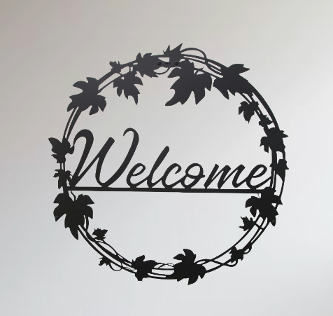 Welcome Leaf Wreath Metal Wall Art