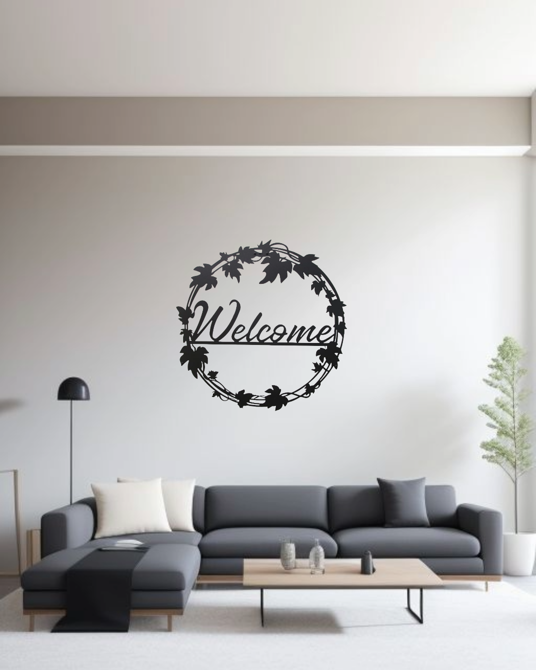 Welcome Leaf Wreath Metal Wall Art
